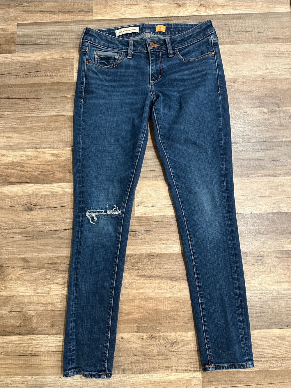 Pilcro Dark Indigo Skinny Jeans with Knee Rip